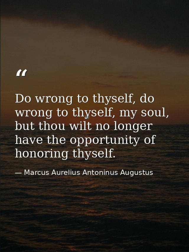 Do wrong to thyself, do wrong to thyself, my soul, but thou wilt no longer have the opportunity of honoring thyself. — Marcus Aurelius Antoninus Augustus