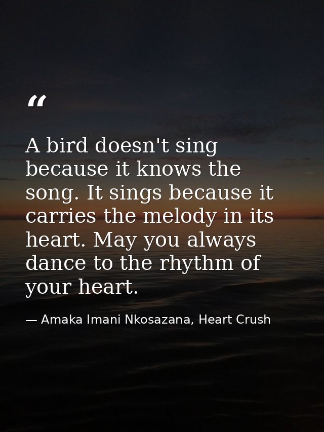 A bird doesn't sing because it knows the song. It sings because it carries the melody in its heart. May you always dance — Amaka Imani Nkosazana, Heart Crush
