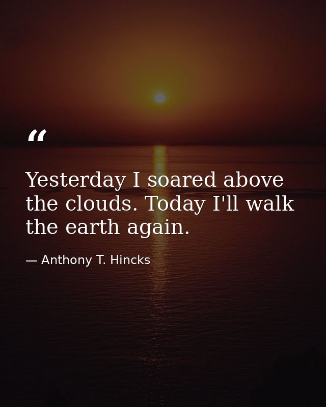 Yesterday I soared above the clouds. Today I'll walk the earth again. — Anthony T. Hincks
