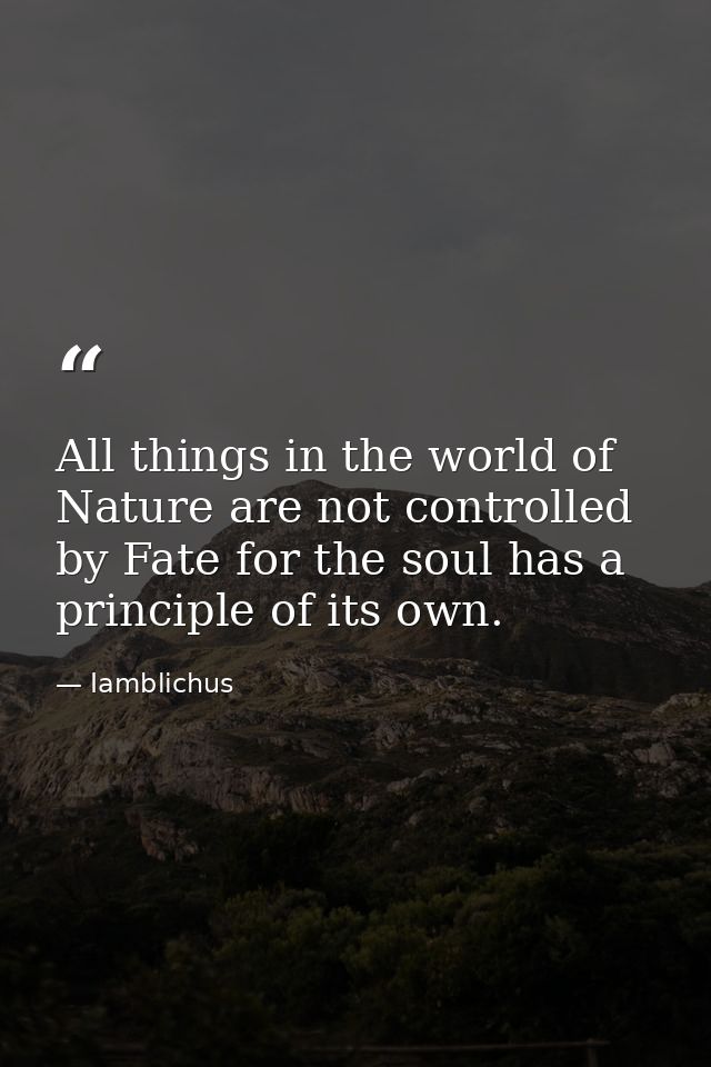 All things in the world of Nature are not controlled by Fate for the soul has a principle of its own. — Iamblichus