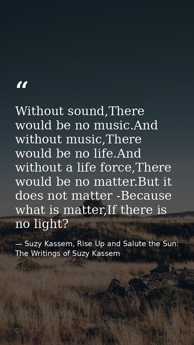 Without sound,There would be no music.And without music,There would be no life.And without a life force,There would be n — Suzy Kassem, Rise Up and Salute the Sun: The Writings of Suzy Kassem