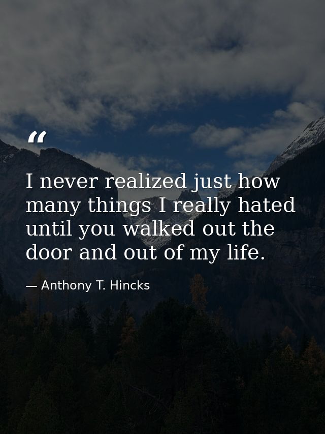I never realized just how many things I really hated until you walked out the door and out of my life. — Anthony T. Hincks