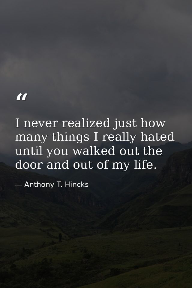 I never realized just how many things I really hated until you walked out the door and out of my life. — Anthony T. Hincks