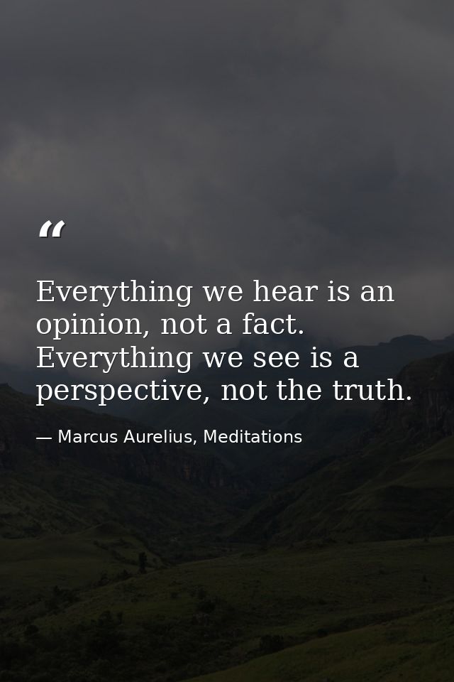 Everything we hear is an opinion, not a fact. Everything we see is a perspective, not the truth. — Marcus Aurelius, Meditations