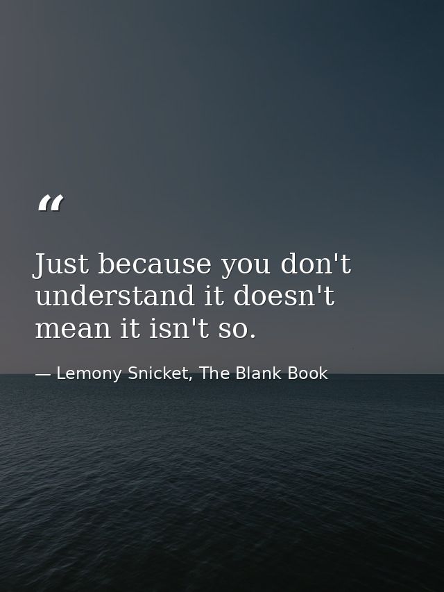 Just because you don't understand it doesn't mean it isn't so. — Lemony Snicket, The Blank Book