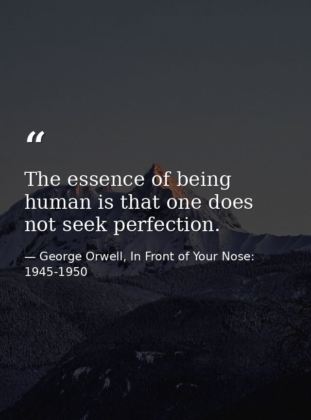 The essence of being human is that one does not seek perfection. — George Orwell, In Front of Your Nose: 1945-1950