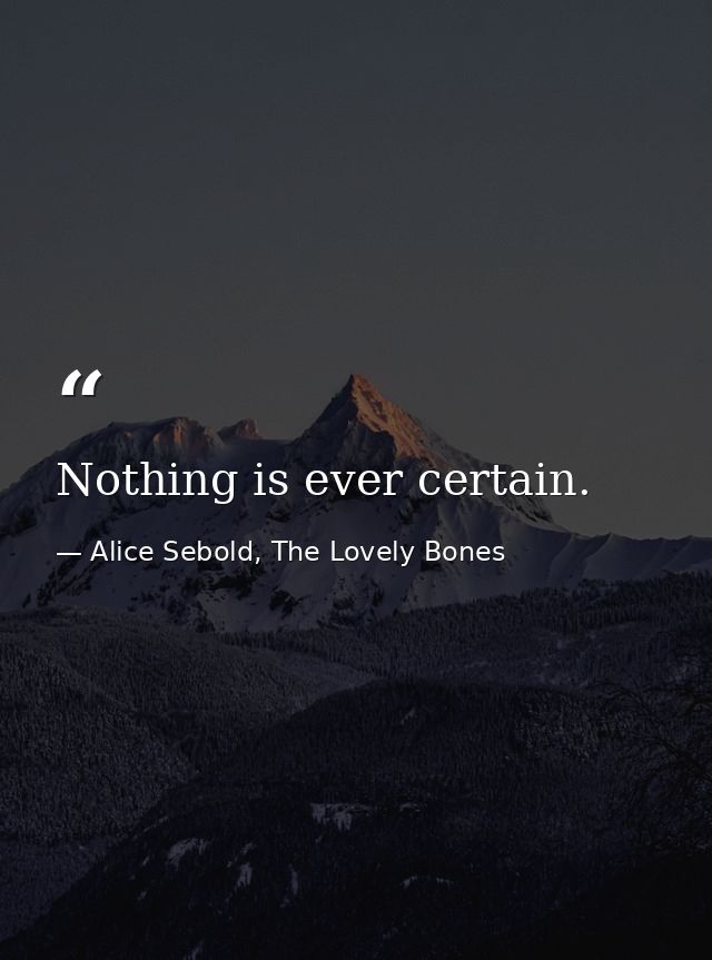 Nothing is ever certain. — Alice Sebold, The Lovely Bones