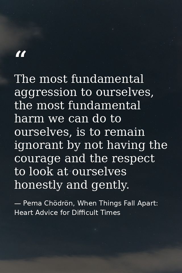 The most fundamental aggression to ourselves, the most fundamental harm we can do to ourselves, is to remain ignorant by — Pema Chödrön, When Things Fall Apart: Heart Advice for Difficult Times