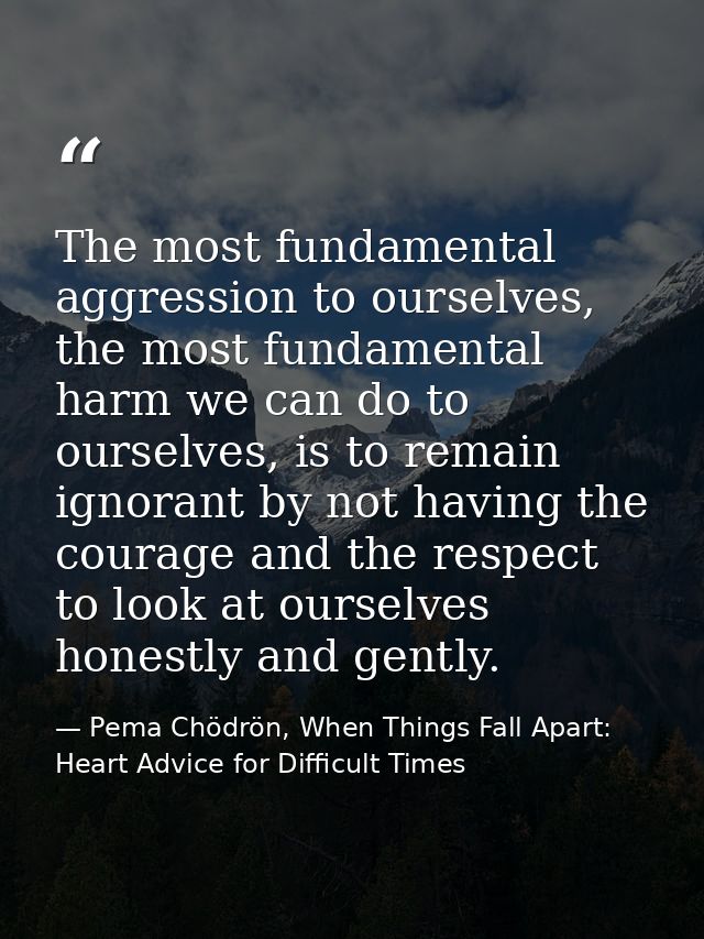 The most fundamental aggression to ourselves, the most fundamental harm we can do to ourselves, is to remain ignorant by — Pema Chödrön, When Things Fall Apart: Heart Advice for Difficult Times
