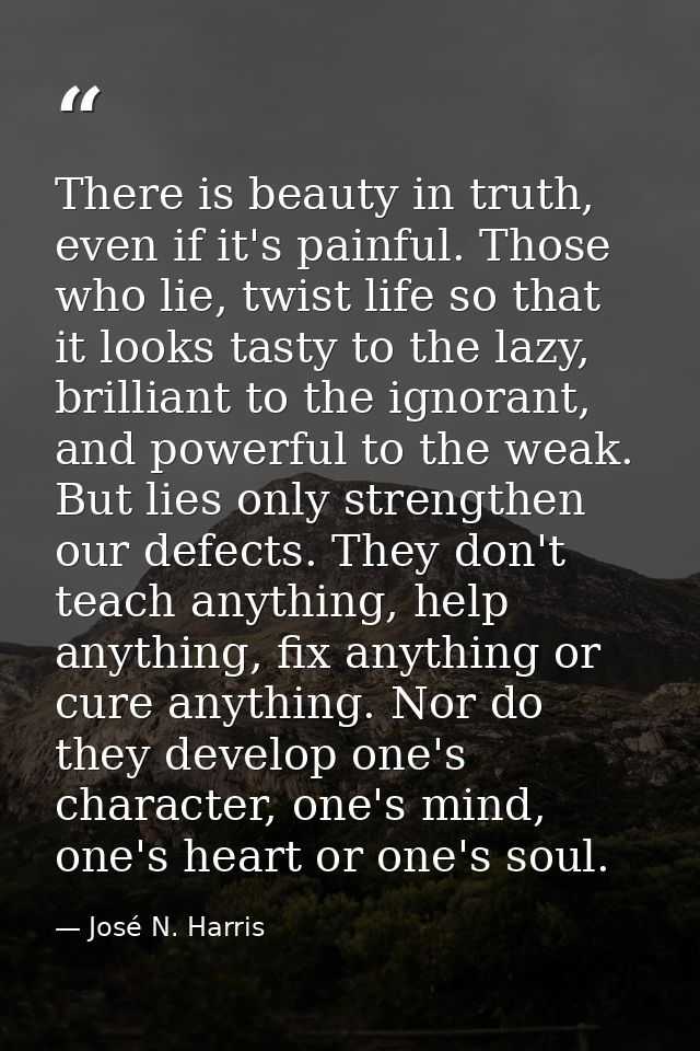 There is beauty in truth, even if it's painful. Those who lie, twist life so that it looks tasty to the lazy, brilliant  — José N. Harris