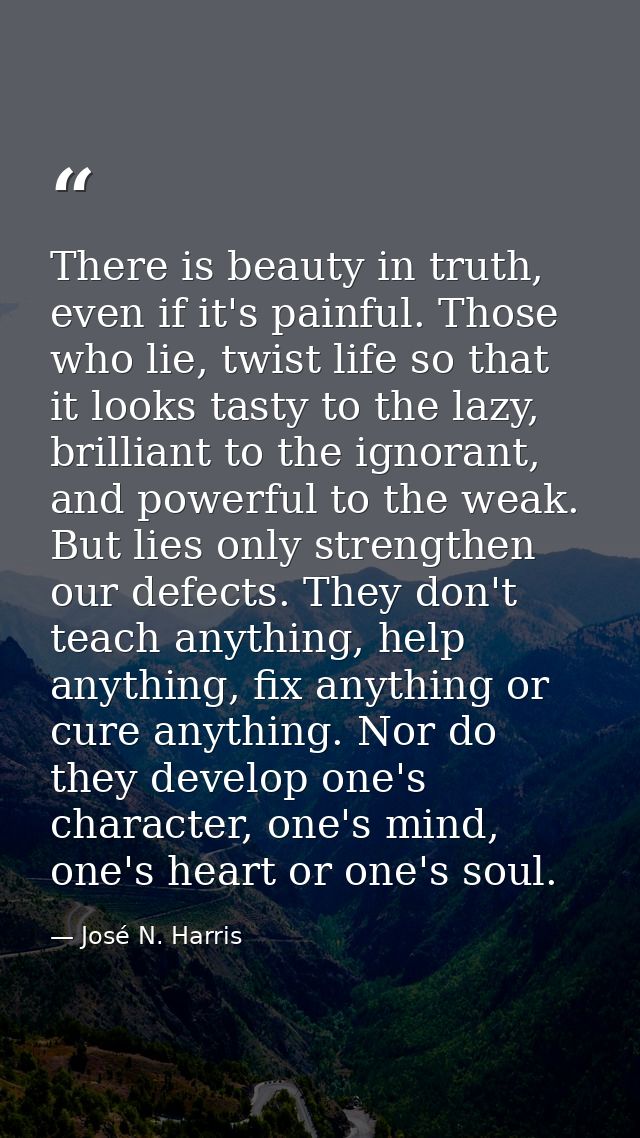 There is beauty in truth, even if it's painful. Those who lie, twist life so that it looks tasty to the lazy, brilliant  — José N. Harris