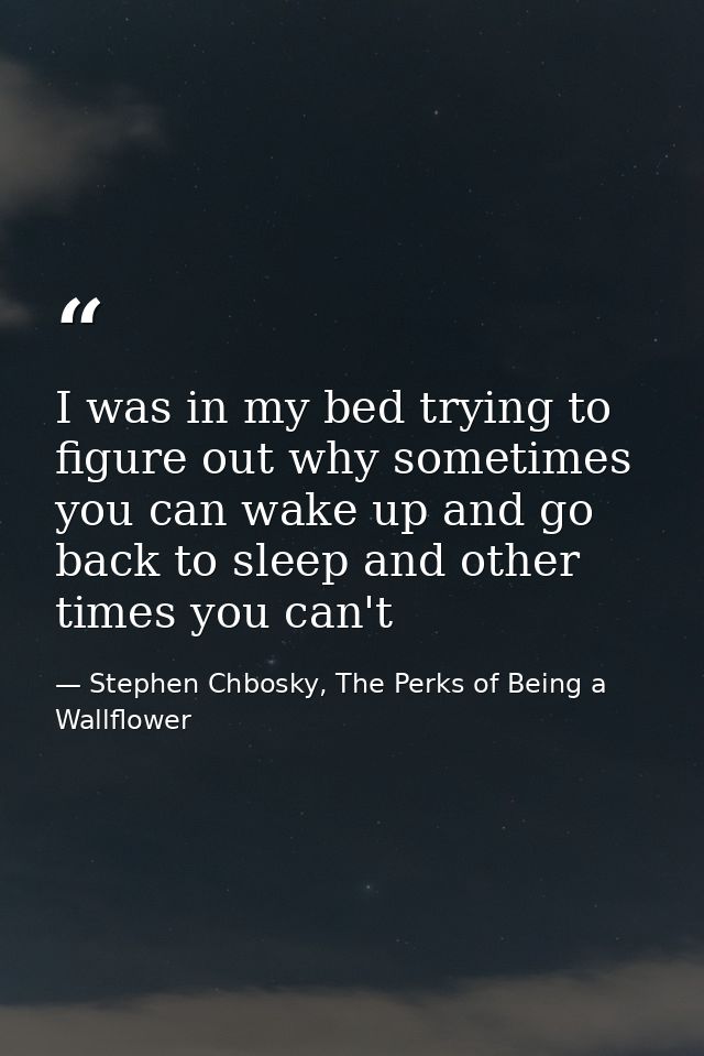 I was in my bed trying to figure out why sometimes you can wake up and go back to sleep and other times you can't — Stephen Chbosky, The Perks of Being a Wallflower