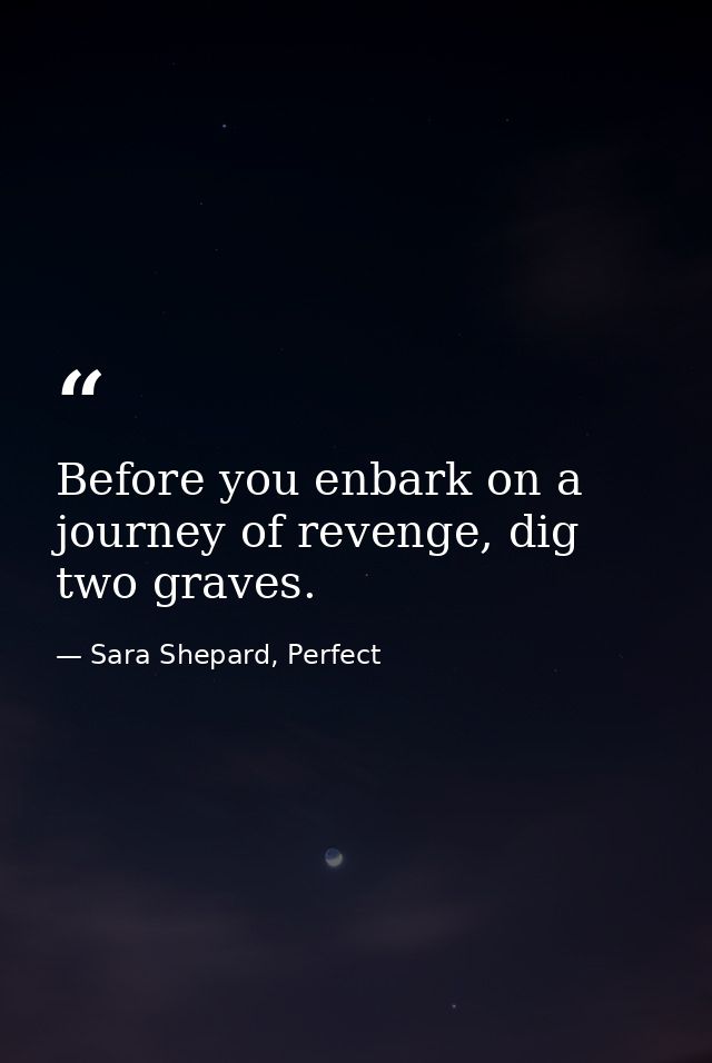Before you enbark on a journey of revenge, dig two graves. — Sara Shepard, Perfect