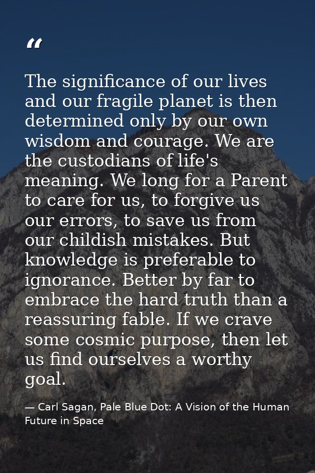 The significance of our lives and our fragile planet is then determined only by our own wisdom and courage. We are the c — Carl Sagan, Pale Blue Dot: A Vision of the Human Future in Space