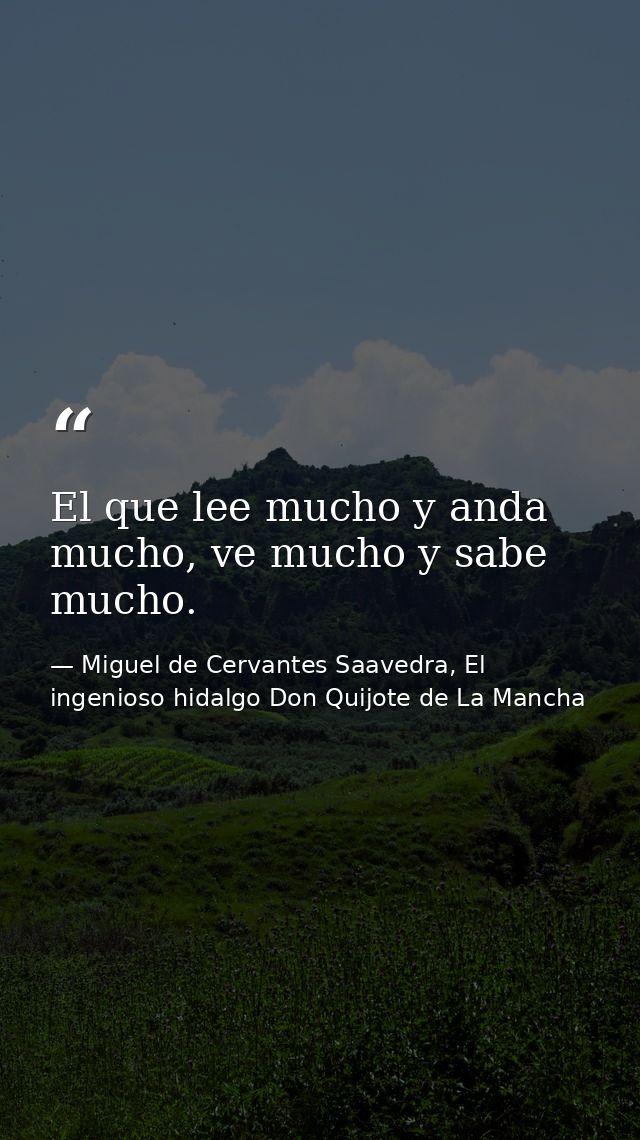 El que lee mucho y anda mucho, ve mucho y sabe mucho. — Miguel de Cervantes Saavedra, El ingenioso hidalgo Don Quijote de La Mancha