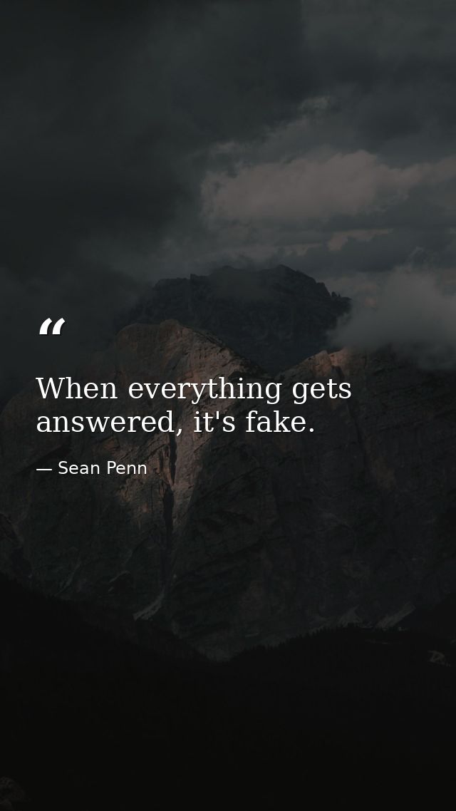 When everything gets answered, it's fake. — Sean Penn
