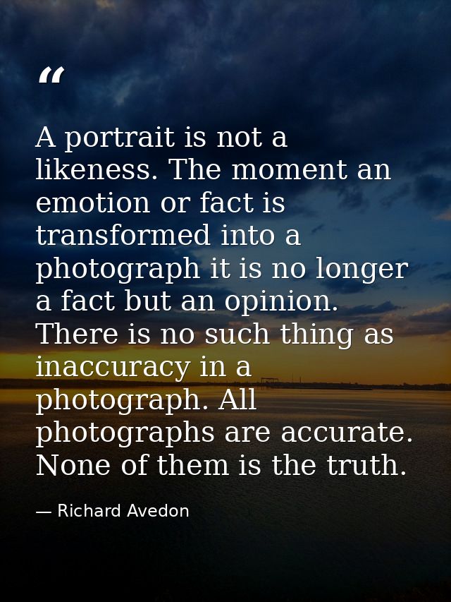 A portrait is not a likeness. The moment an emotion or fact is transformed into a photograph it is no longer a fact but  — Richard Avedon