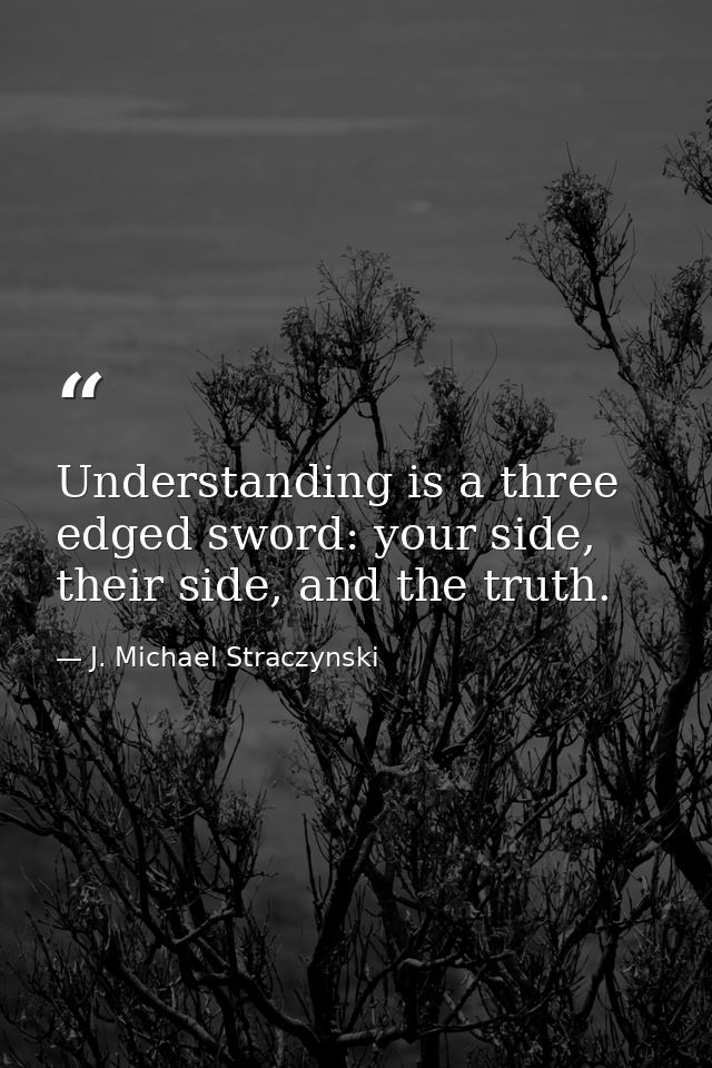 Understanding is a three edged sword: your side, their side, and the truth. — J. Michael Straczynski