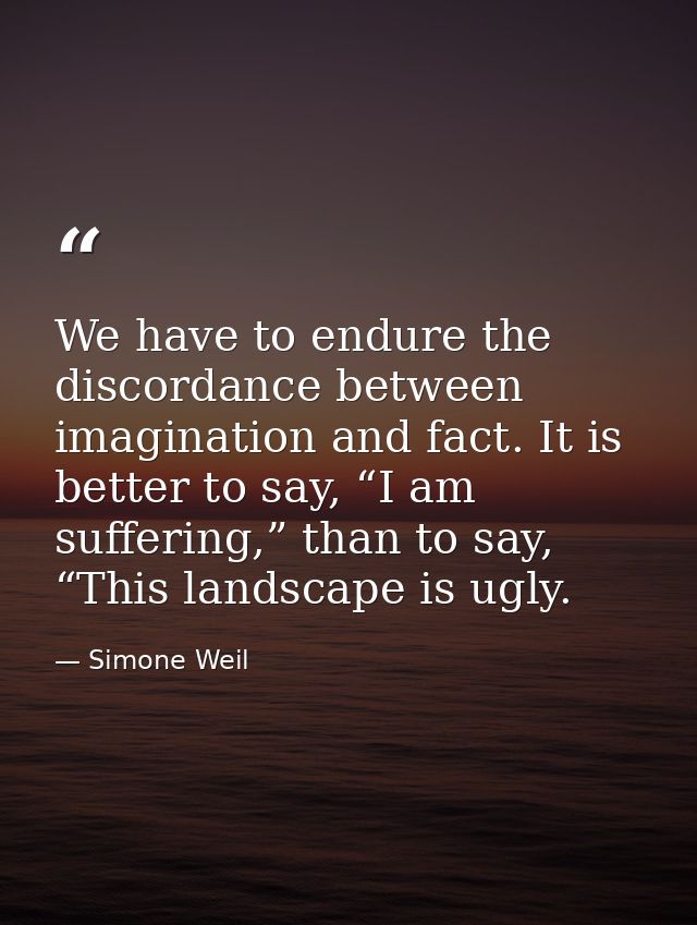 We have to endure the discordance between imagination and fact. It is better to say, “I am suffering,” than to say, “Thi — Simone Weil