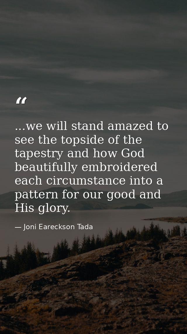 ...we will stand amazed to see the topside of the tapestry and how God beautifully embroidered each circumstance into a  — Joni Eareckson Tada