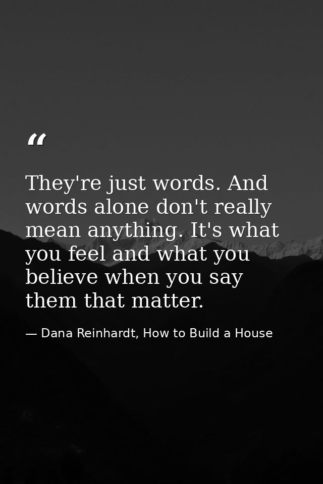 They're just words. And words alone don't really mean anything. It's what you feel and what you believe when you say the — Dana Reinhardt, How to Build a House