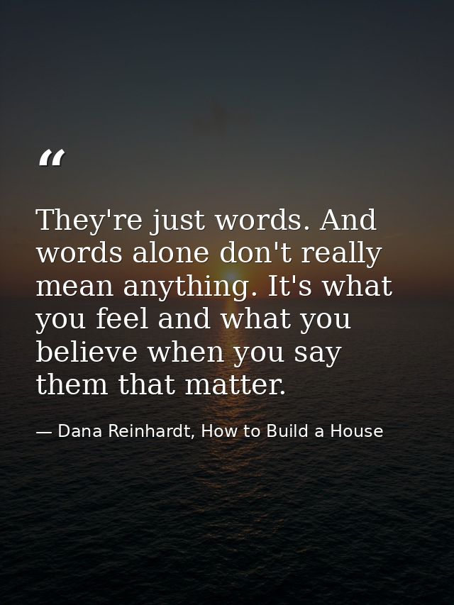 They're just words. And words alone don't really mean anything. It's what you feel and what you believe when you say the — Dana Reinhardt, How to Build a House