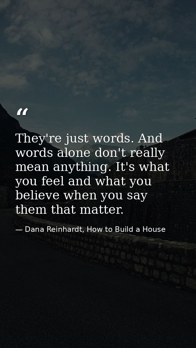 They're just words. And words alone don't really mean anything. It's what you feel and what you believe when you say the — Dana Reinhardt, How to Build a House