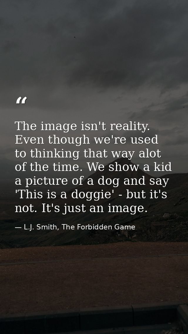 The image isn't reality. Even though we're used to thinking that way alot of the time. We show a kid a picture of a dog  — L.J. Smith, The Forbidden Game