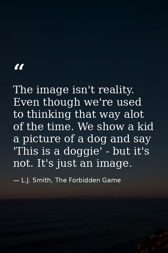 The image isn't reality. Even though we're used to thinking that way alot of the time. We show a kid a picture of a dog  — L.J. Smith, The Forbidden Game
