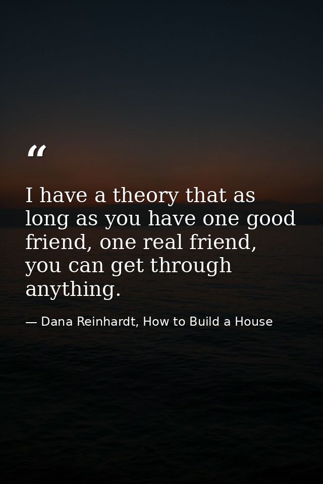 I have a theory that as long as you have one good friend, one real friend, you can get through anything. — Dana Reinhardt, How to Build a House