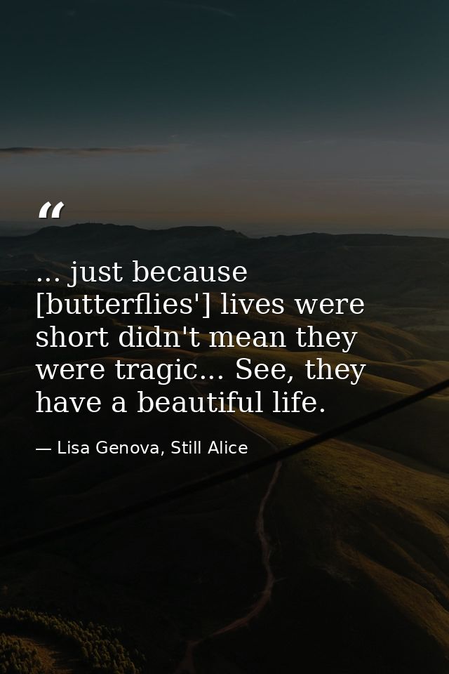 ... just because [butterflies'] lives were short didn't mean they were tragic... See, they have a beautiful life. — Lisa Genova, Still Alice