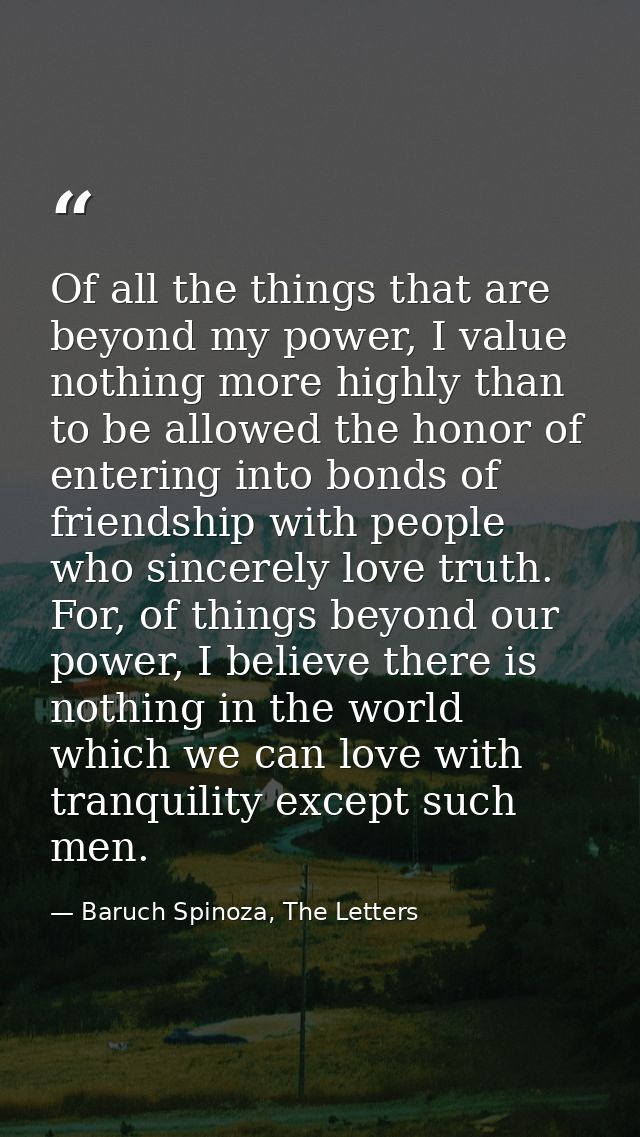Of all the things that are beyond my power, I value nothing more highly than to be allowed the honor of entering into bo — Baruch Spinoza, The Letters