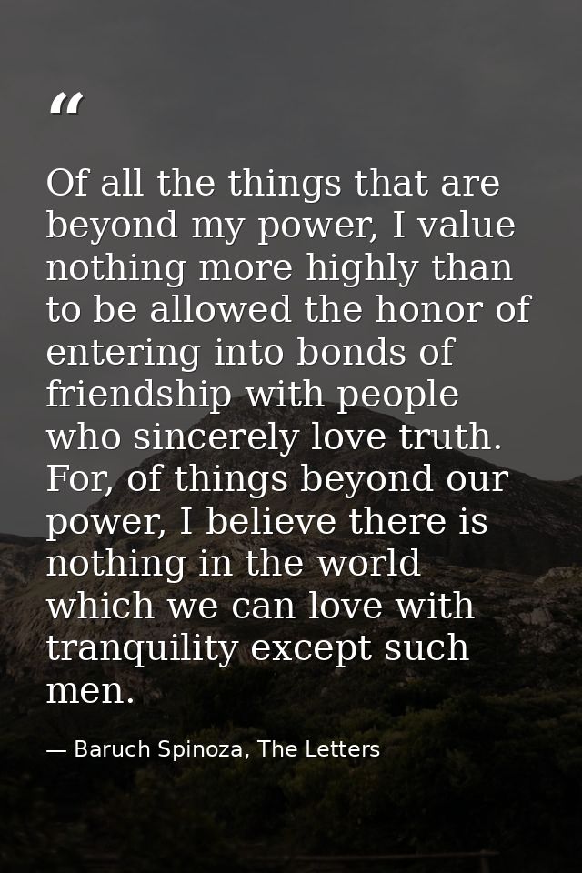 Of all the things that are beyond my power, I value nothing more highly than to be allowed the honor of entering into bo — Baruch Spinoza, The Letters