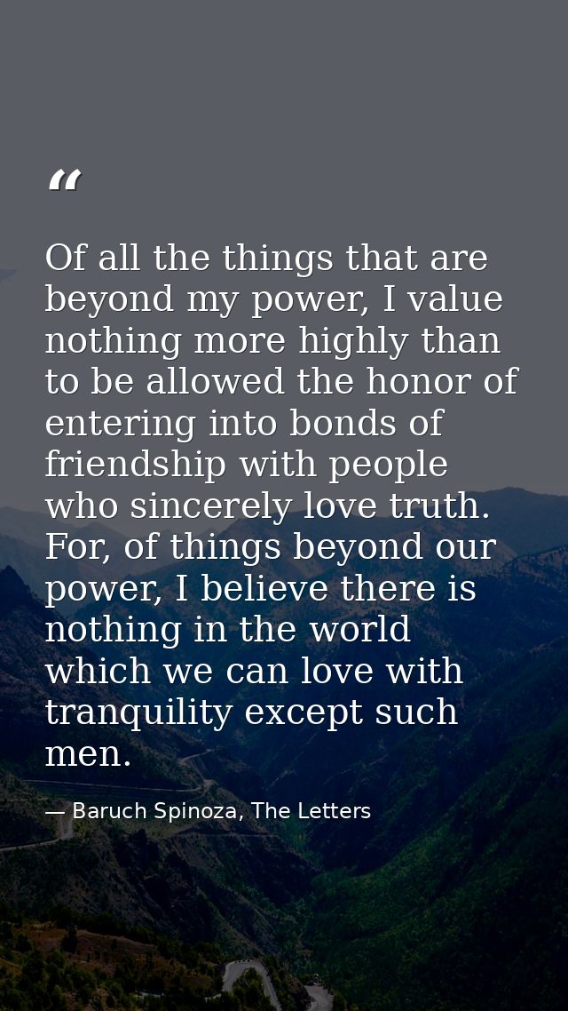 Of all the things that are beyond my power, I value nothing more highly than to be allowed the honor of entering into bo — Baruch Spinoza, The Letters