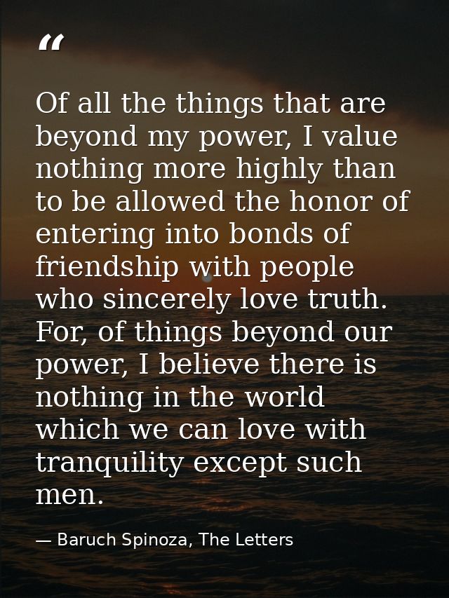 Of all the things that are beyond my power, I value nothing more highly than to be allowed the honor of entering into bo — Baruch Spinoza, The Letters