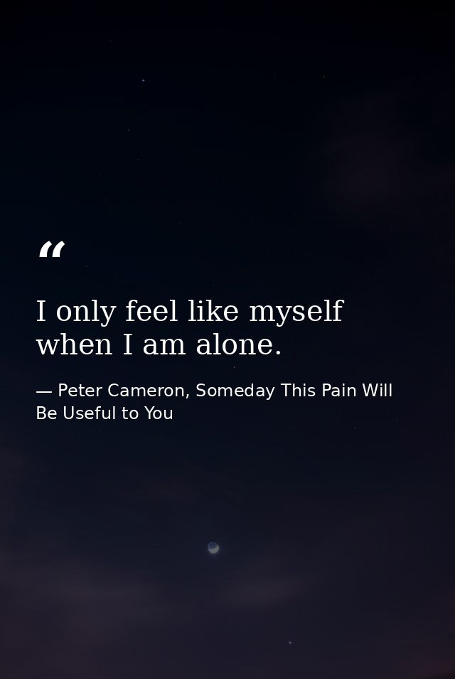 I only feel like myself when I am alone. — Peter Cameron, Someday This Pain Will Be Useful to You