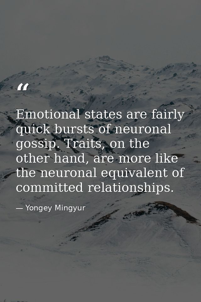 Emotional states are fairly quick bursts of neuronal gossip. Traits, on the other hand, are more like the neuronal equiv — Yongey Mingyur