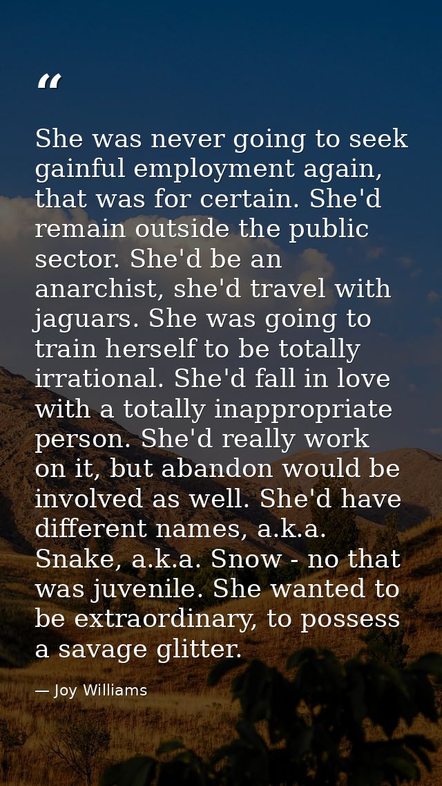 She was never going to seek gainful employment again, that was for certain. She'd remain outside the public sector. She' — Joy Williams