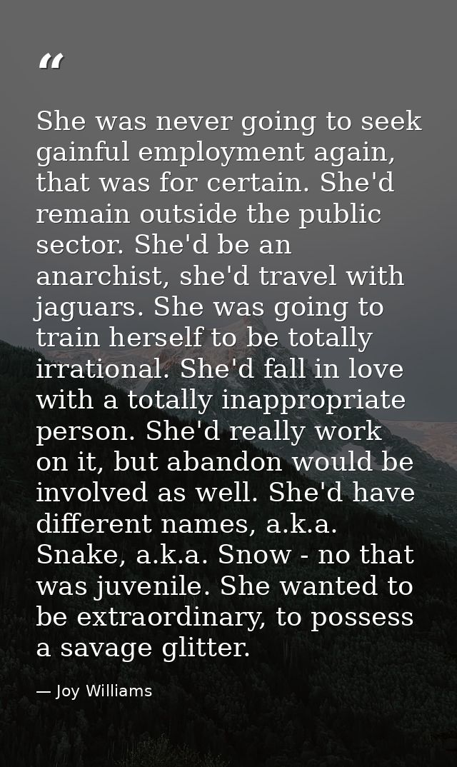 She was never going to seek gainful employment again, that was for certain. She'd remain outside the public sector. She' — Joy Williams