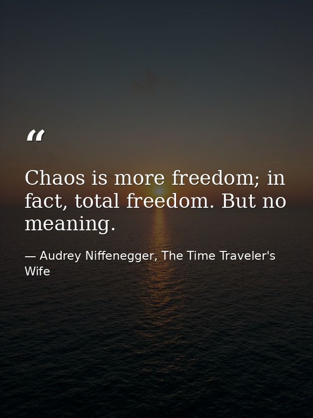 Chaos is more freedom; in fact, total freedom. But no meaning. — Audrey Niffenegger, The Time Traveler's Wife