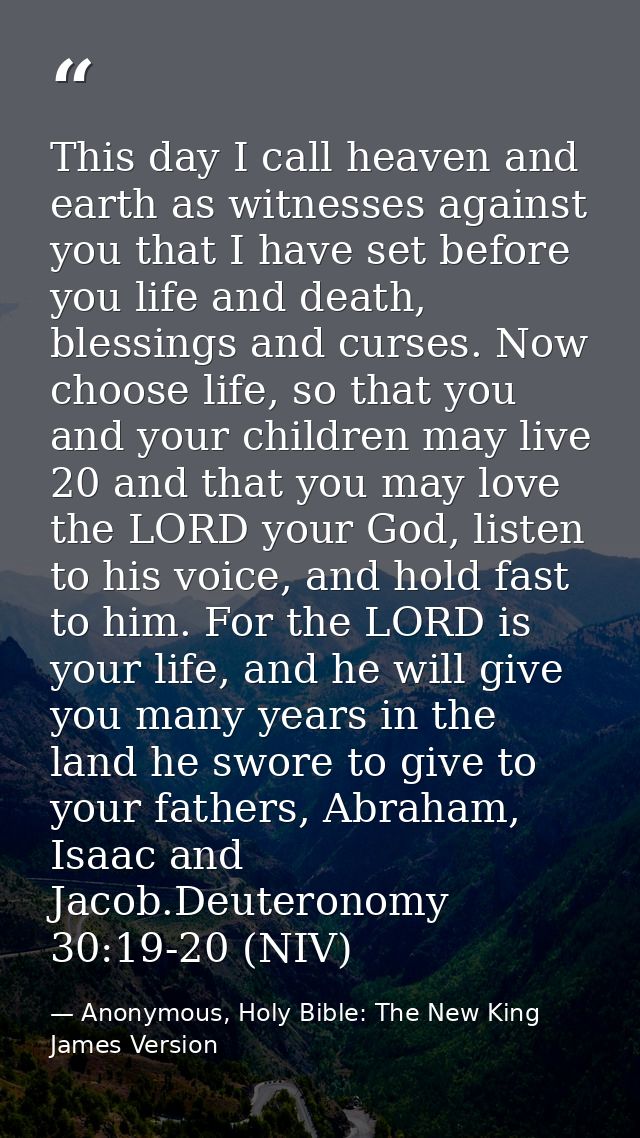 This day I call heaven and earth as witnesses against you that I have set before you life and death, blessings and curse — Anonymous, Holy Bible: The New King James Version
