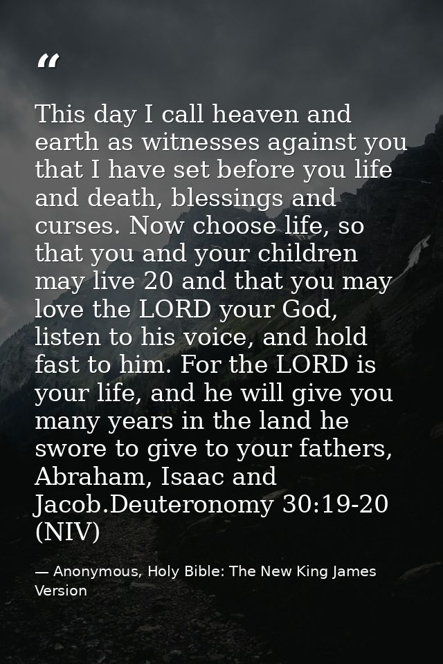This day I call heaven and earth as witnesses against you that I have set before you life and death, blessings and curse — Anonymous, Holy Bible: The New King James Version