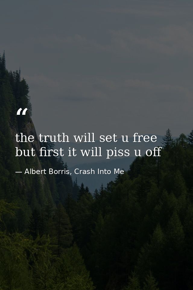 the truth will set u free but first it will piss u off — Albert Borris, Crash Into Me