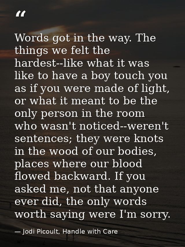 Words got in the way. The things we felt the hardest--like what it was like to have a boy touch you as if you were made  — Jodi Picoult, Handle with Care