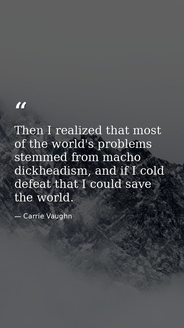 Then I realized that most of the world's problems stemmed from macho dickheadism, and if I cold defeat that I could save — Carrie Vaughn