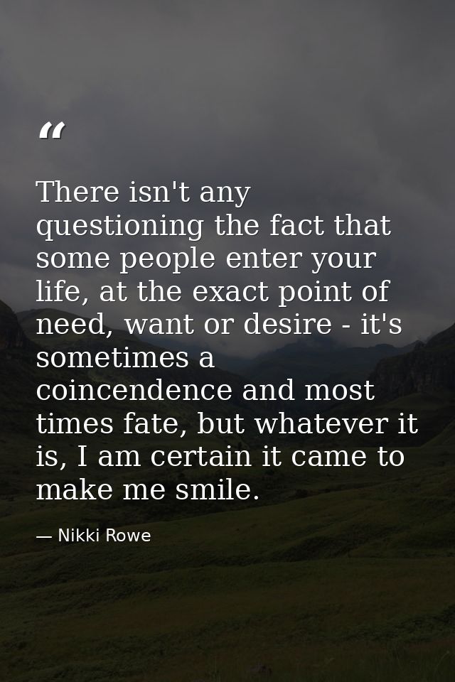 There isn't any questioning the fact that some people enter your life, at the exact point of need, want or desire - it's — Nikki Rowe