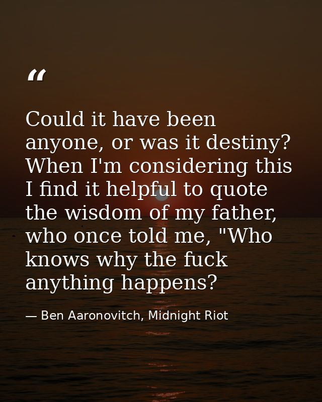 Could it have been anyone, or was it destiny? When I'm considering this I find it helpful to quote the wisdom of my fath — Ben Aaronovitch, Midnight Riot