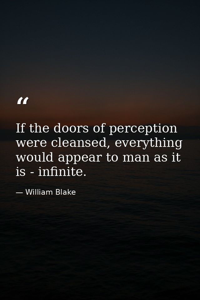 If the doors of perception were cleansed, everything would appear to man as it is - infinite. — William Blake