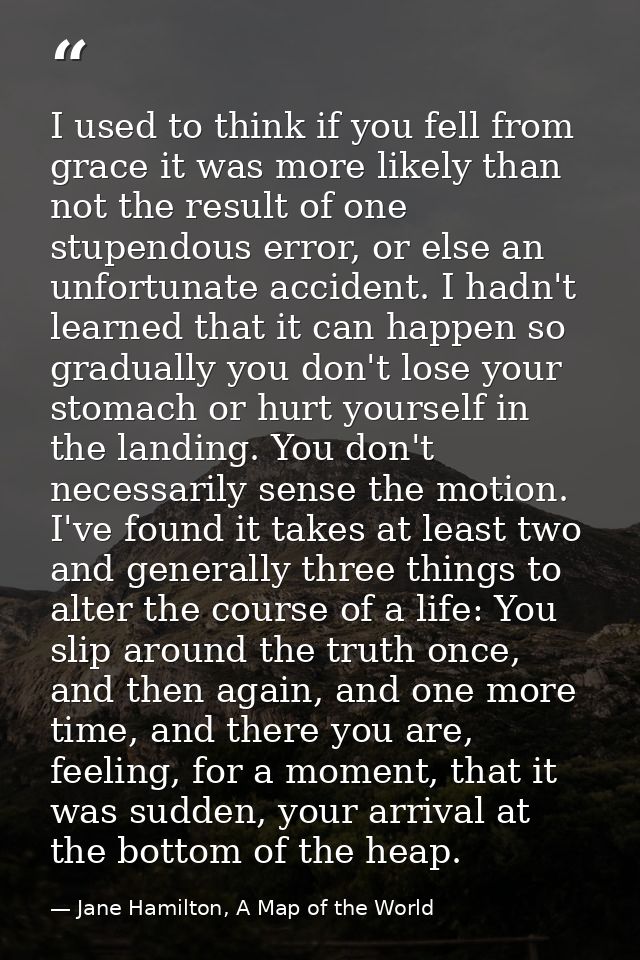 I used to think if you fell from grace it was more likely than not the result of one stupendous error, or else an unfort — Jane Hamilton, A Map of the World