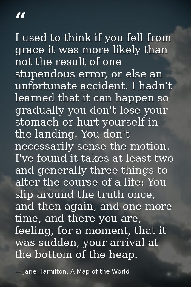 I used to think if you fell from grace it was more likely than not the result of one stupendous error, or else an unfort — Jane Hamilton, A Map of the World